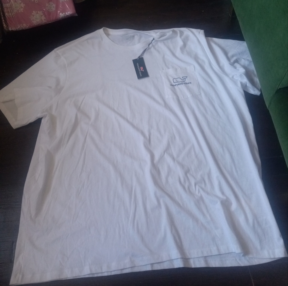 Vinyard Vines Mens Shirt Color White Size 5XT SS Big&Tall Blank Pkt T Whale Look